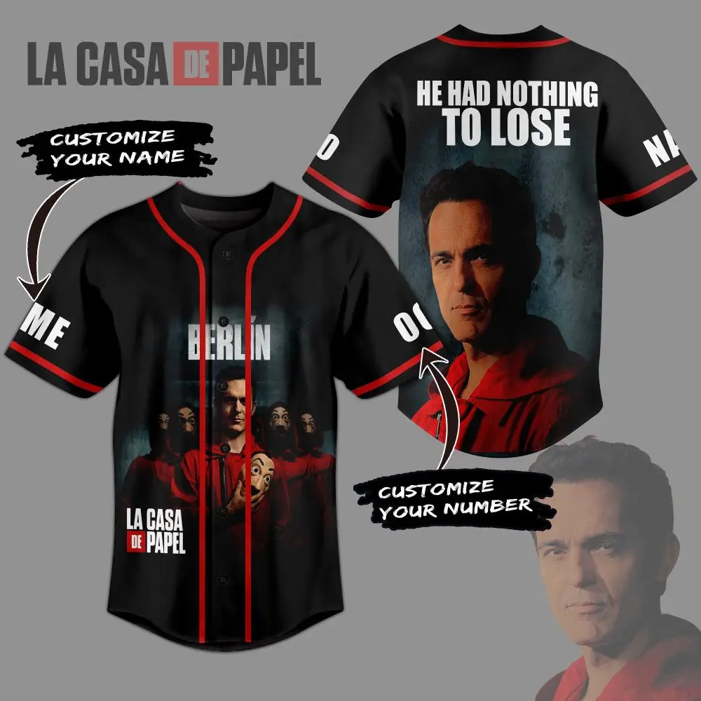 Custom La Casa De Papel Baseball Jersey – Personalize Name & Number – Berlin Design
