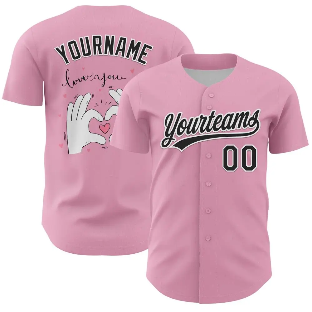 Custom Light Pink Black-White 3D Love Heart Valentine'S Day Authentic Baseball Jersey
