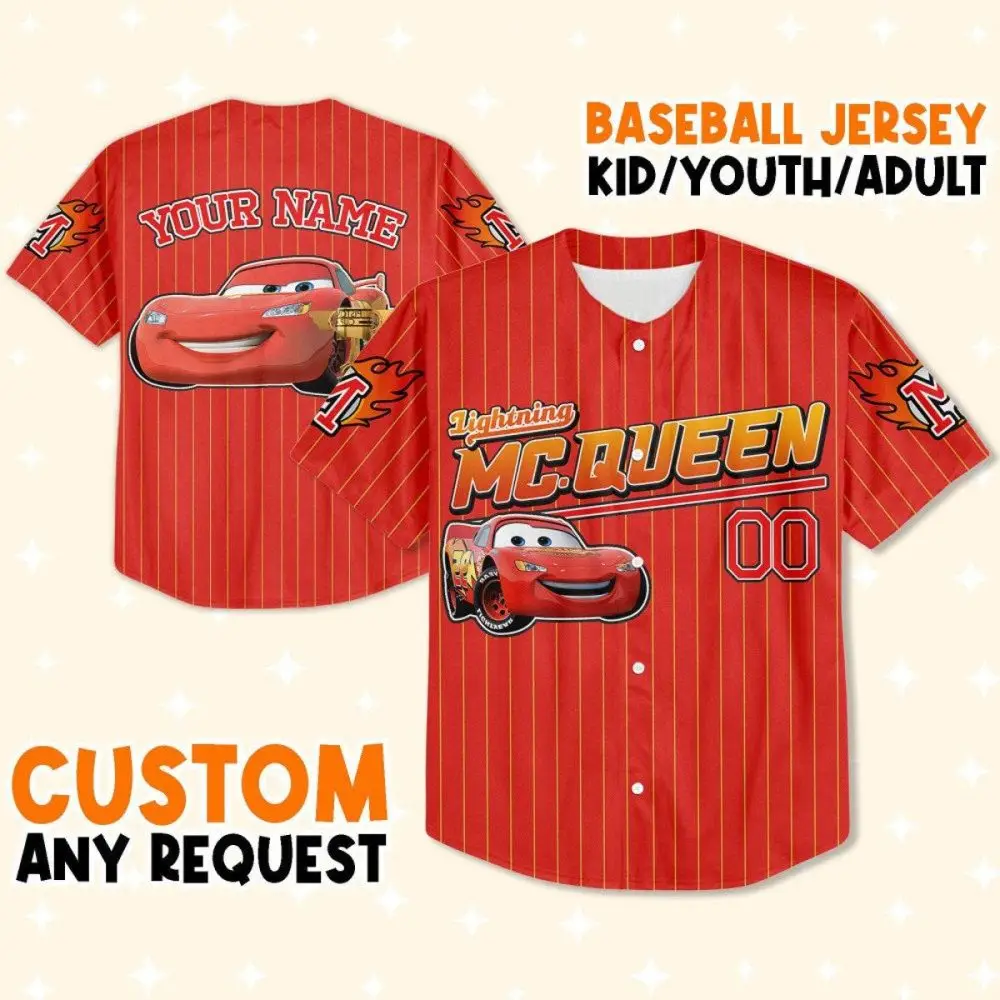 Custom Lightning Mcqueen Baseball Jersey – Kids/Youth/Adult – Personalized Cars Design Custom Lightning Mcqueen Baseball Jersey – Kids/Youth/Adult – Personalized Cars Design - Image 1