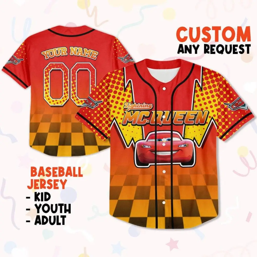 Custom Lightning Mcqueen Baseball Jersey For Kids, Youth & Adults – Personalize Yours Now!