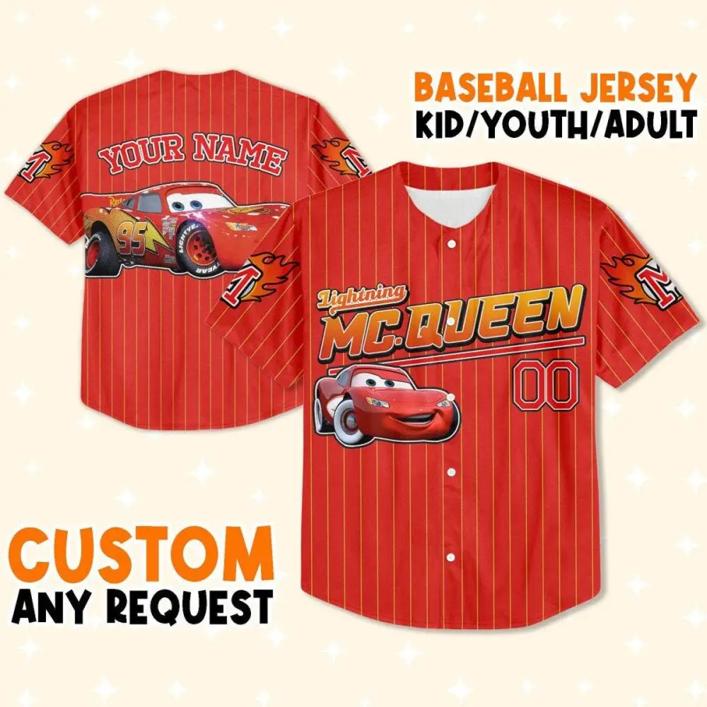 Custom Lightning Mcqueen Baseball Jersey For Kids/Youth/Adults - Personalize Your Name!