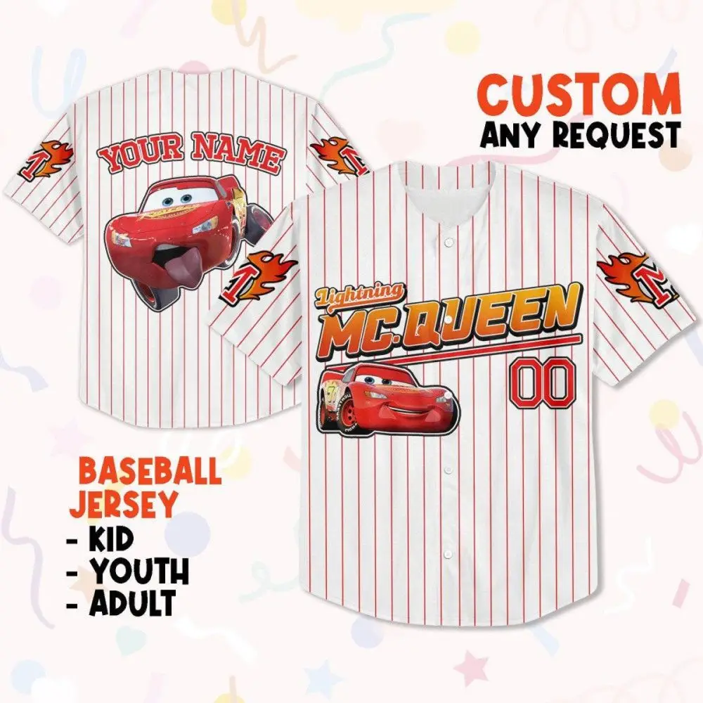 Custom Lightning Mcqueen Baseball Jersey - Kids, Youth & Adult Sizes - Personalize Your Name!
