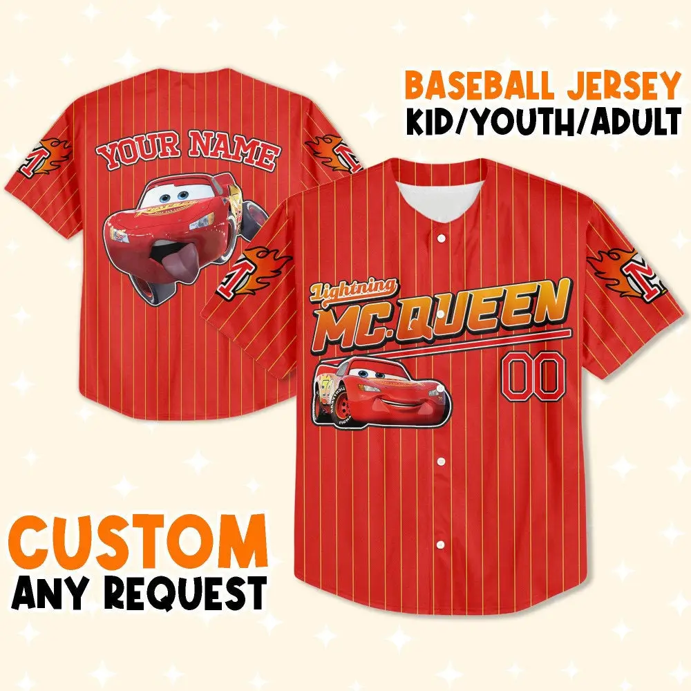 Custom Lightning Mcqueen Baseball Jersey - Kids/Youth/Adult - Add Your Name!