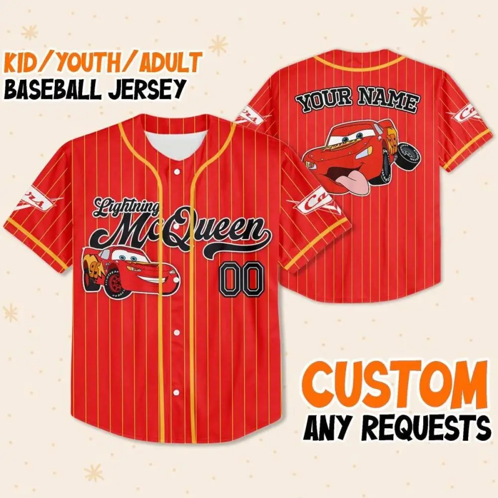 Custom Lightning Mcqueen Baseball Jersey - Kids/Youth/Adult - Personalized Name & Design Custom Lightning Mcqueen Baseball Jersey - Kids/Youth/Adult - Personalized Name & Design - Image 1