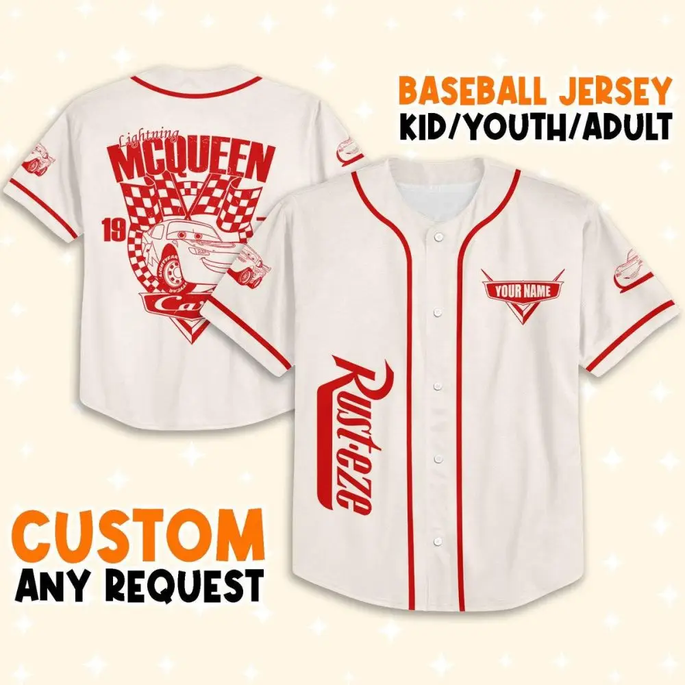 Custom Lightning Mcqueen Baseball Jersey - Kids/Youth/Adult Sizes - Personalize Your Name!