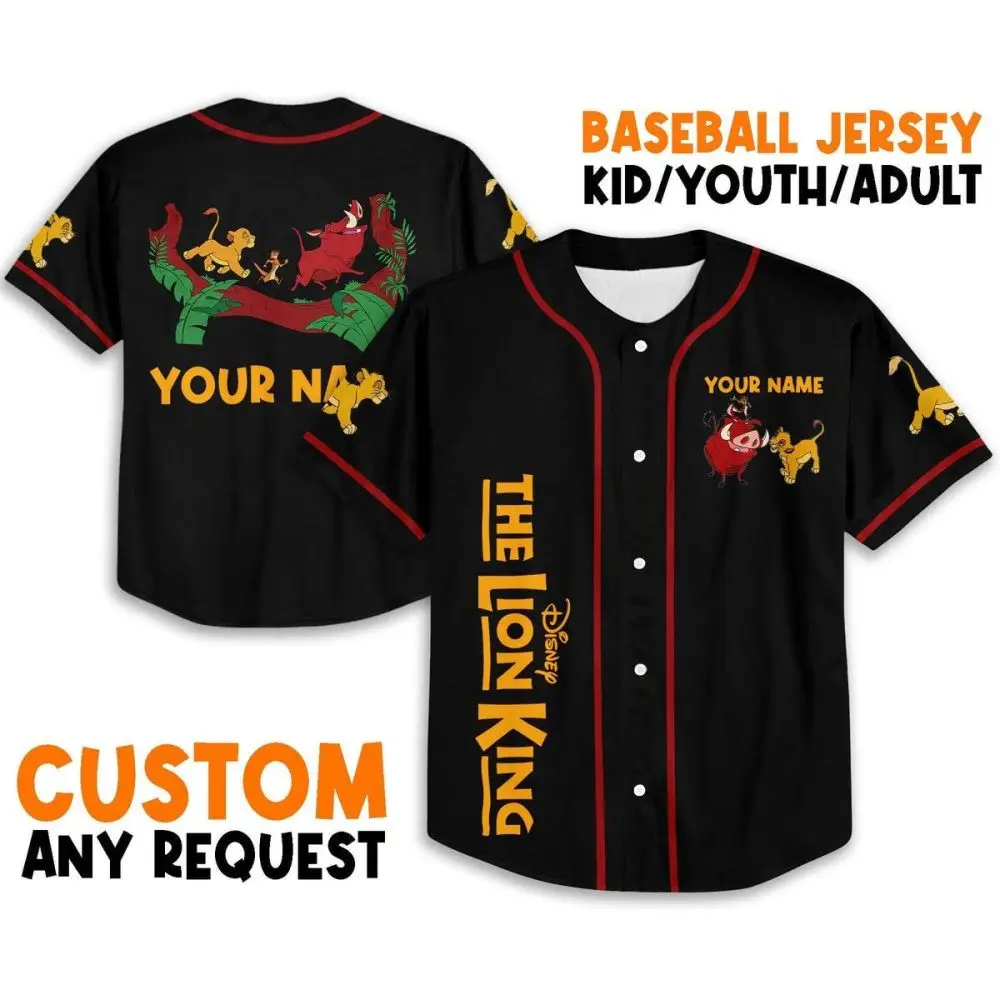 Custom Lion King Baseball Jersey - Add Your Name! Kids/Youth/Adult Sizes Available