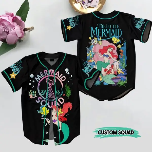Custom Little Mermaid Baseball Jersey - Vibrant Ariel Design For Fans - Perfect Gift!