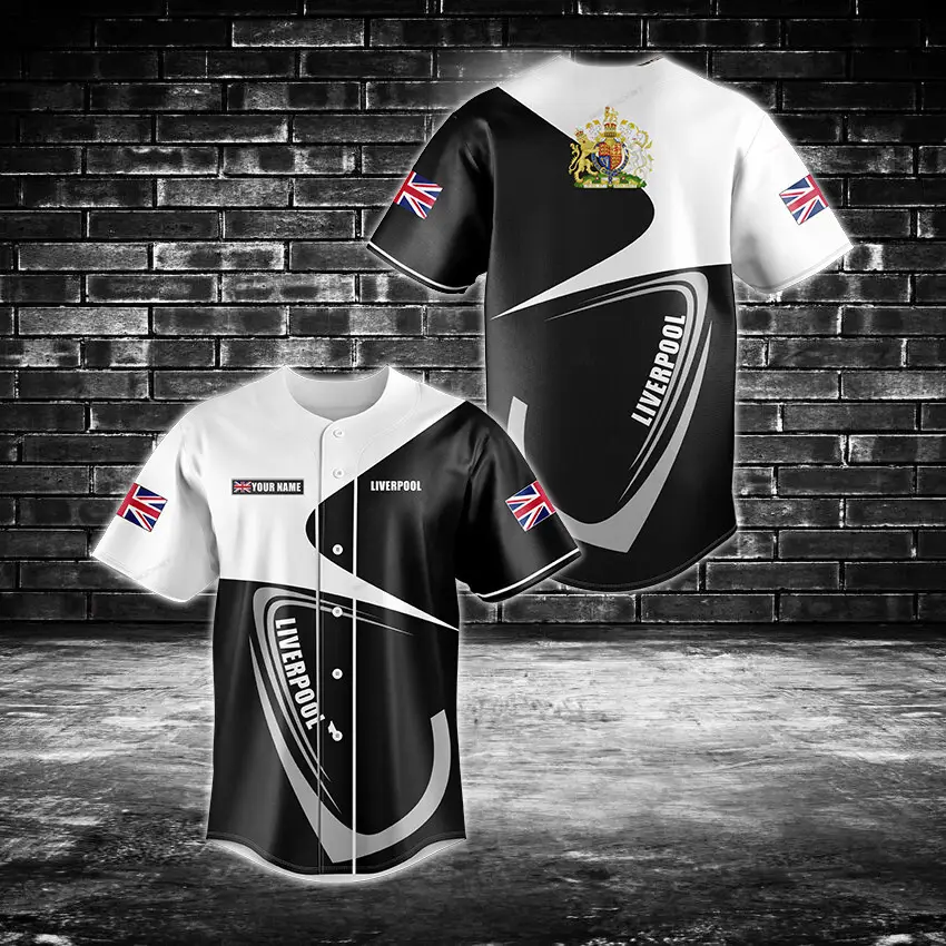 Custom Liverpool Fan Jersey – Stylish Black & White Design With Uk Flag – Personalized For You!