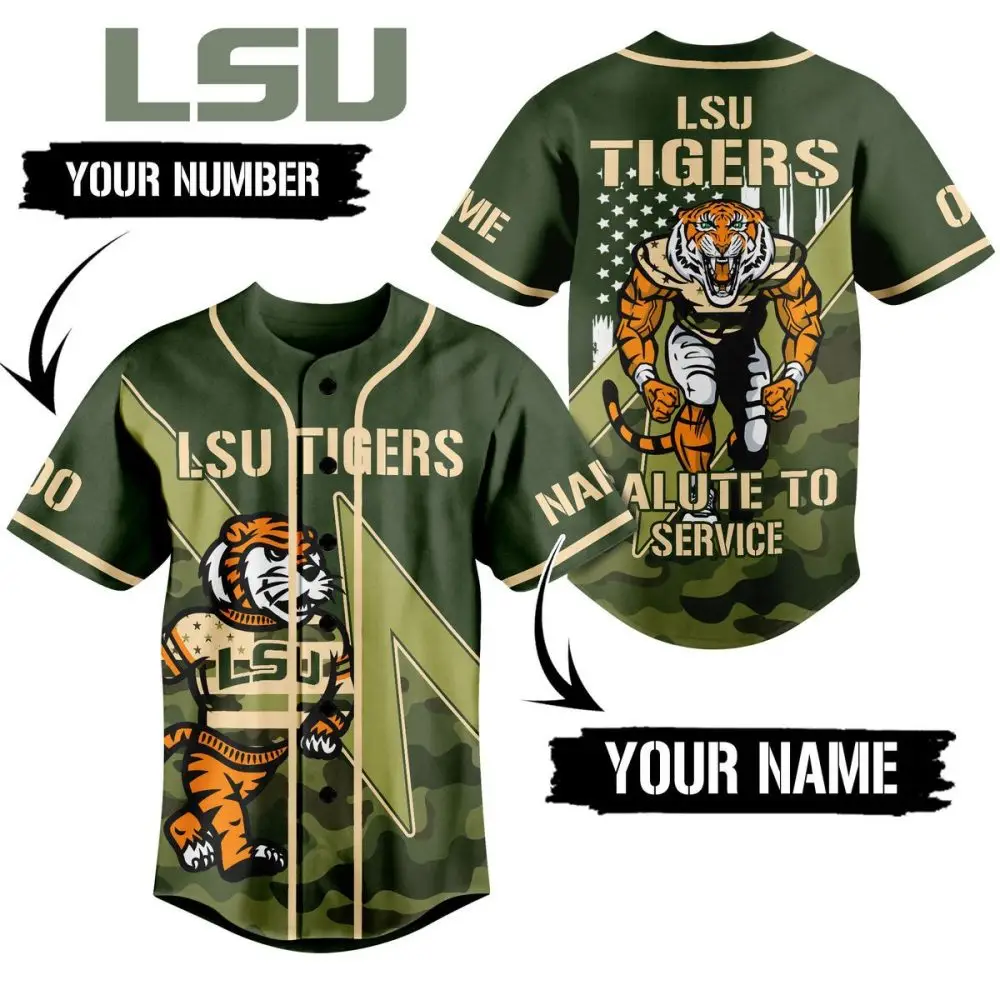 Custom Lsu Tigers Camo Jersey - Personalize Your Name & Number - Salute To Service Design