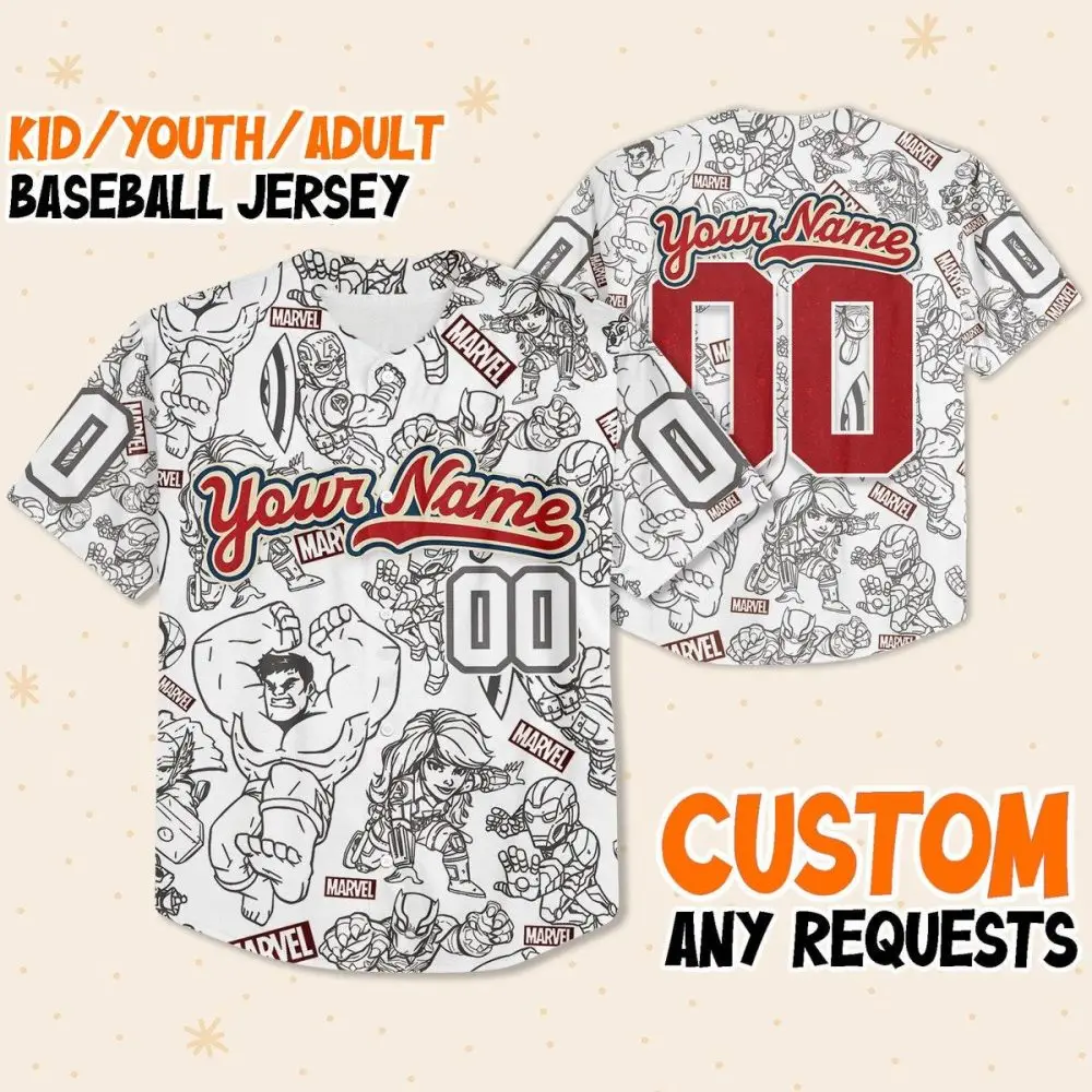 Custom Marvel Baseball Jersey For Kids/Youth/Adults – Personalize With Your Name!