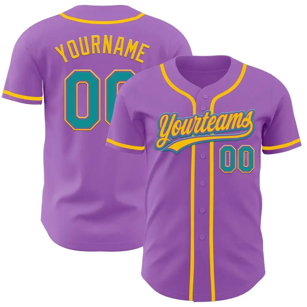 Custom Medium Purple Teal-Yellow Authentic Baseball Jersey Custom Medium Purple Teal-Yellow Authentic Baseball Jersey - Image 1