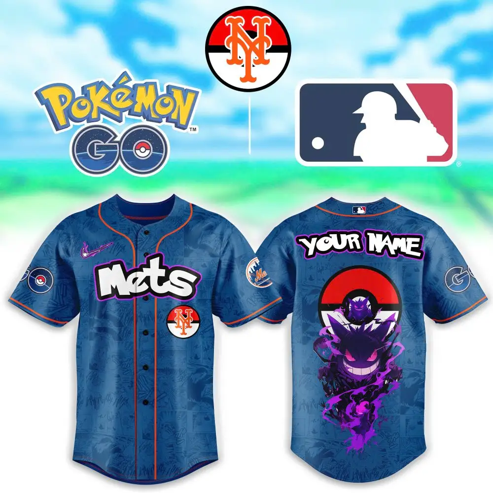 Custom Mets Baseball Jersey - Pokémon Go Design , Personalized Name , Unique Sports Fan Gift