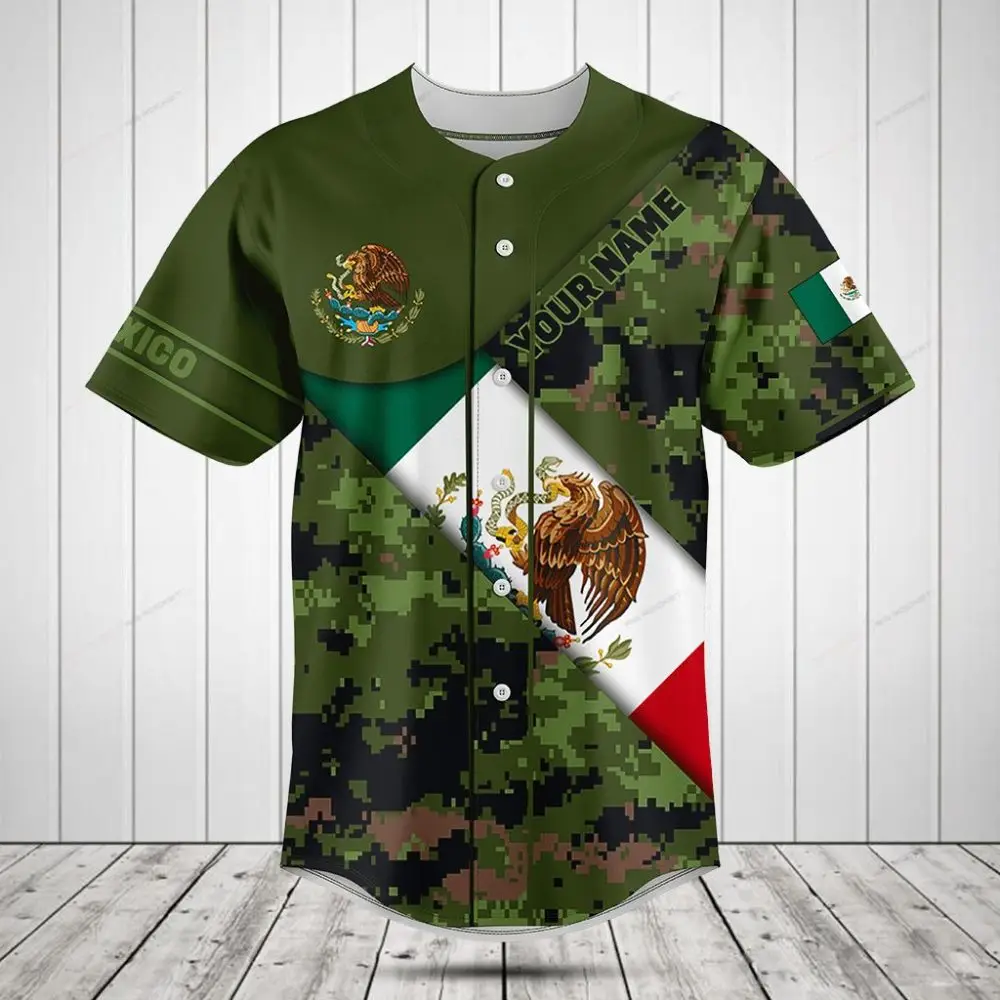 Custom Mexican Flag Camo Baseball Jersey - Personalized Name & Number - Unisex Sportswear