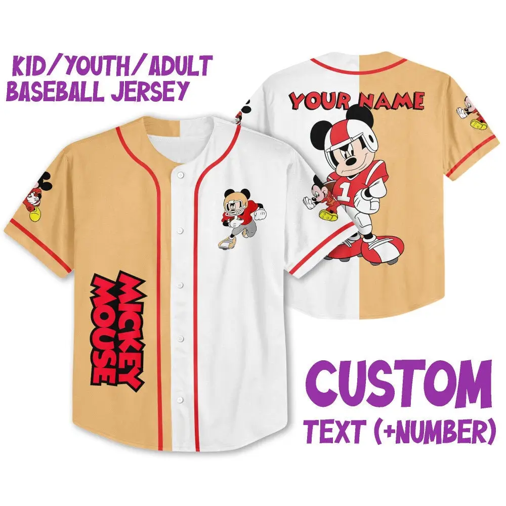 Custom Mickey Mouse Baseball Jersey For Kids/Youth/Adults - Personalize With Name & Number Custom Mickey Mouse Baseball Jersey For Kids/Youth/Adults - Personalize With Name & Number - Image 1