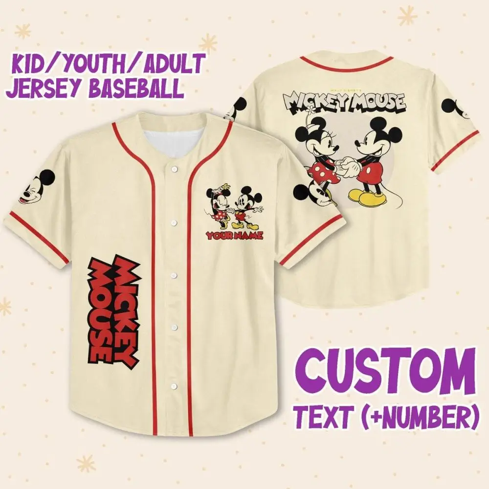 Custom Mickey Mouse Baseball Jersey - Kids/Youth/Adult Sizes - Add Your Name & Number!