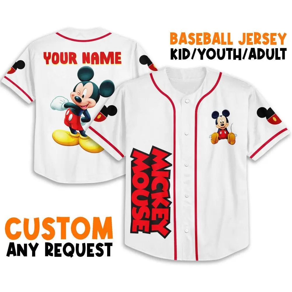 Custom Mickey Mouse Baseball Jersey - Personalized For Kids, Youth & Adults Custom Mickey Mouse Baseball Jersey - Personalized For Kids, Youth & Adults - Image 1