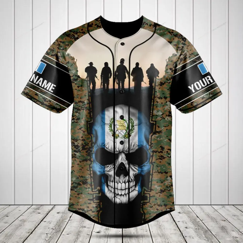 Custom Military Camo Baseball Jersey With Skull Design - Personalized Name - Unique Gift