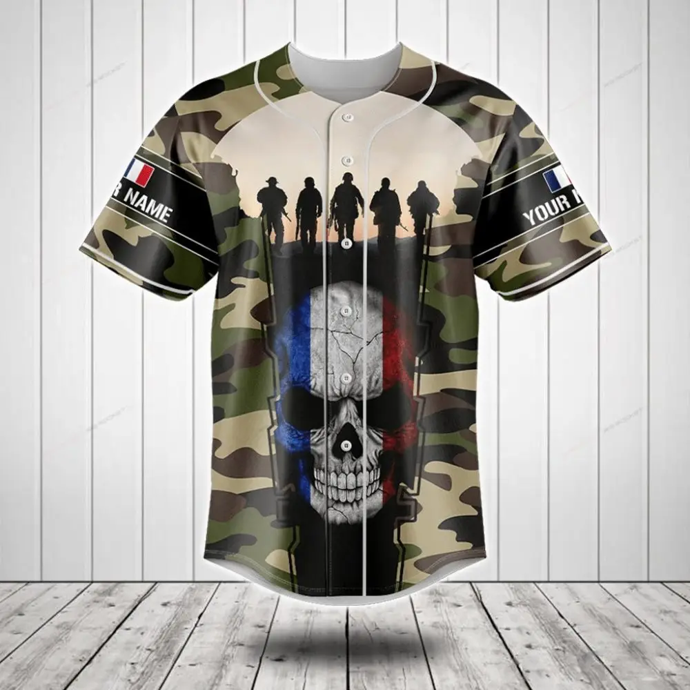 Custom Military Camo Jersey With Skull & Flag Graphic - Personalized Name & Number Custom Military Camo Jersey With Skull & Flag Graphic - Personalized Name & Number - Image 1