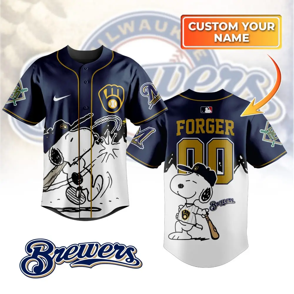 Custom Milwaukee Brewers Jersey - Personalized Snoopy Design, Perfect Gift For Fans!