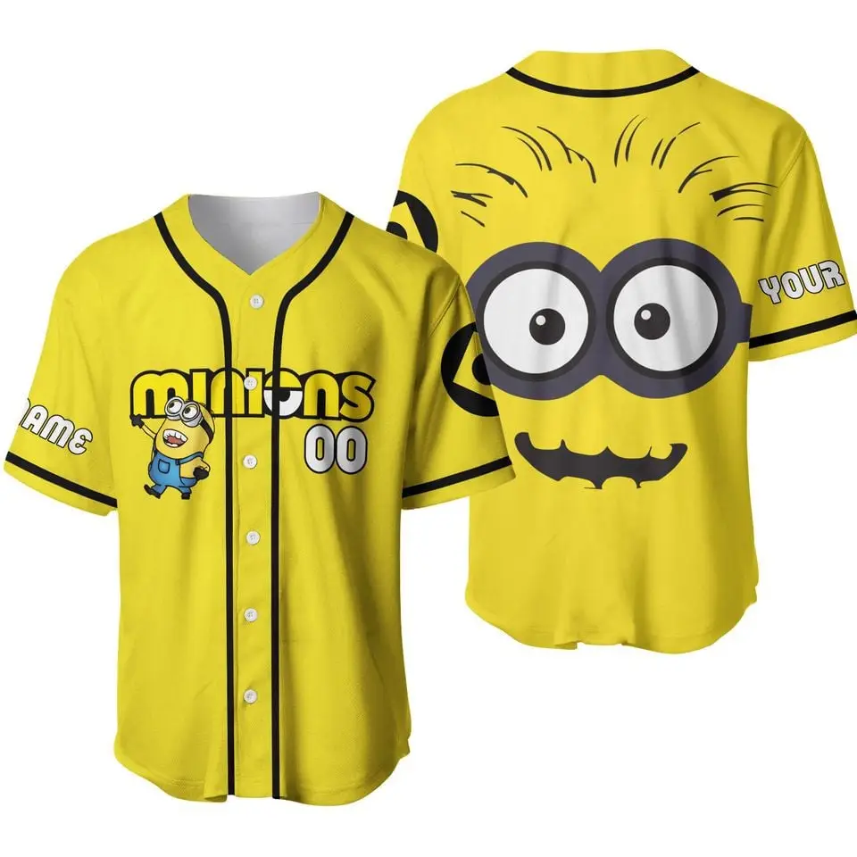 Custom Minions Baseball Jersey – Fun Yellow Cartoon Fan Shirt For Adults & Kids