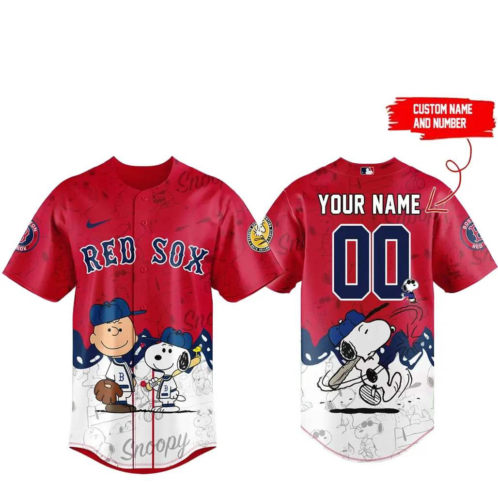 Custom Name and Number Boston Red Sox x Peanuts Night 2026 Baseball Jersey - Tazila