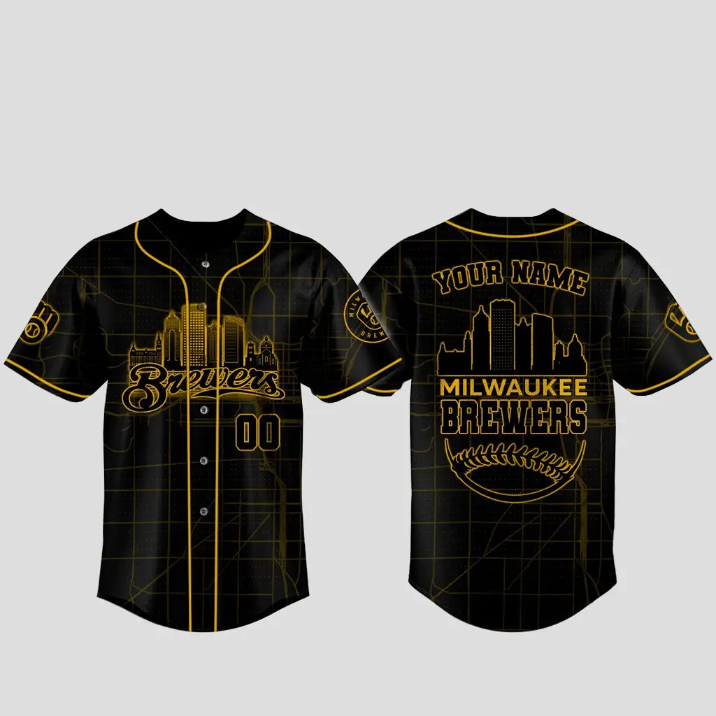 Custom Name and Number Milwaukee Brewers x Back In Black Baseball Jersey - Tazila