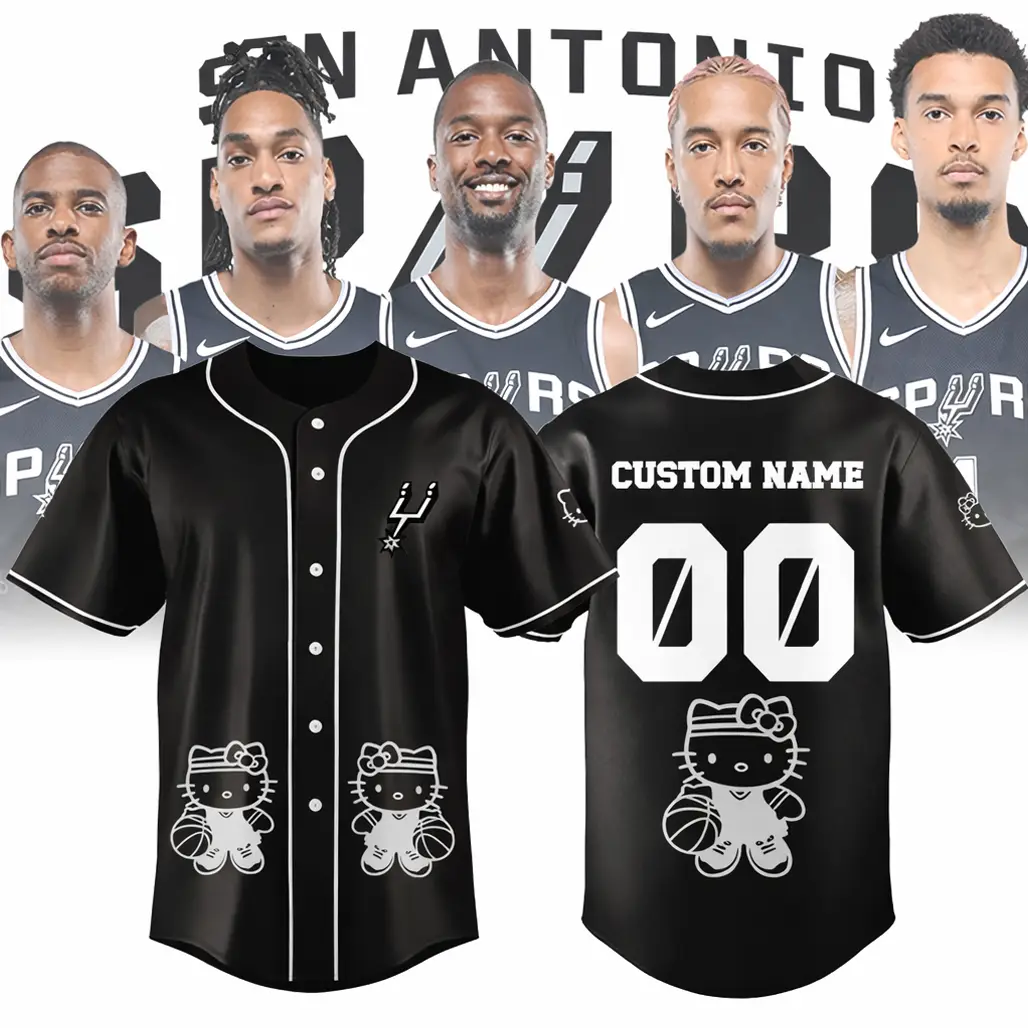 Custom Name and Number San Antonio Spurs Hello Kitty Night 2026 Baseball Jersey - Tazila