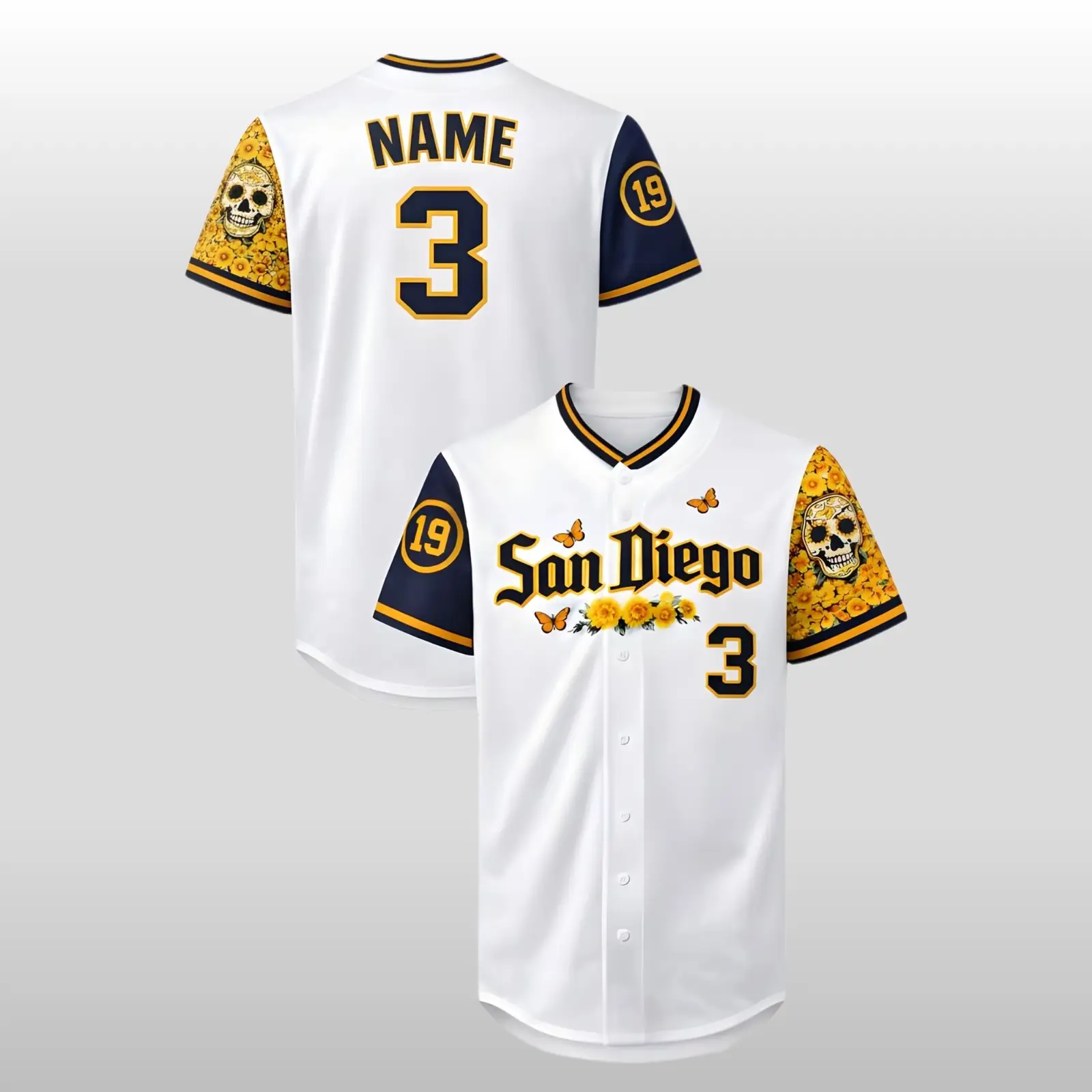 Custom Name and Number San Diego Padres City Connect Dia De Los Muertos 1990 Baseball Jersey - Tazila