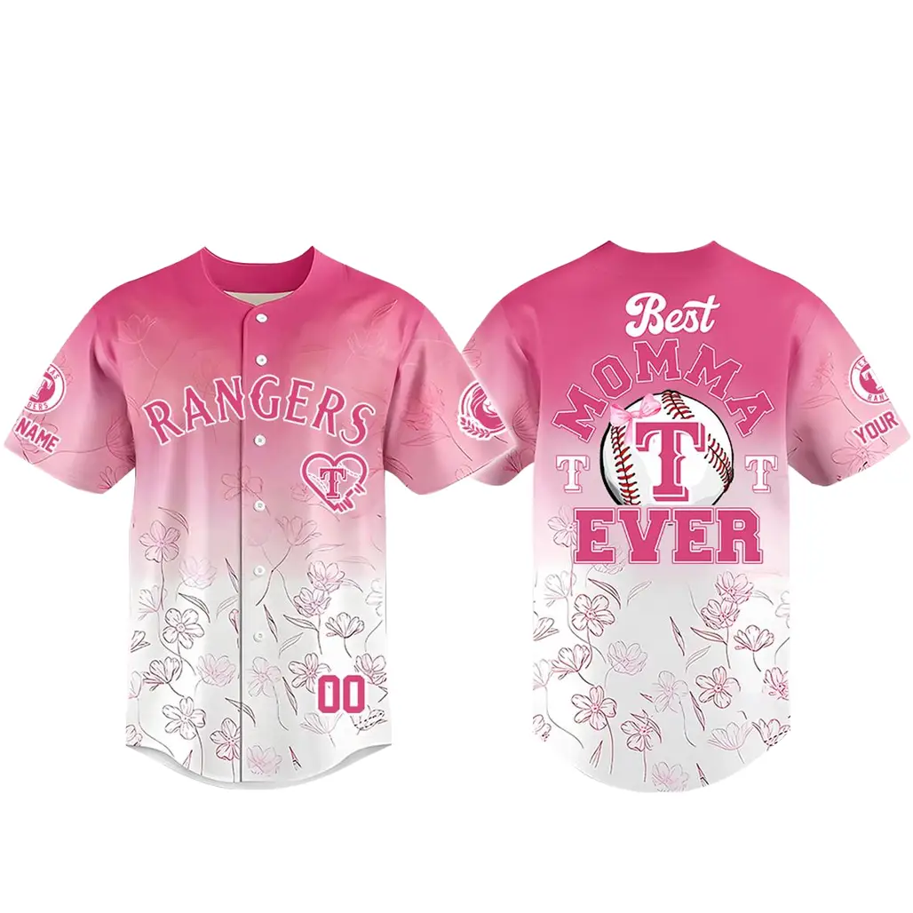 Custom Name and Number Texas Rangers Happy Mother’s Day 2026 Best Momma Ever Baseball Jersey - Tazila