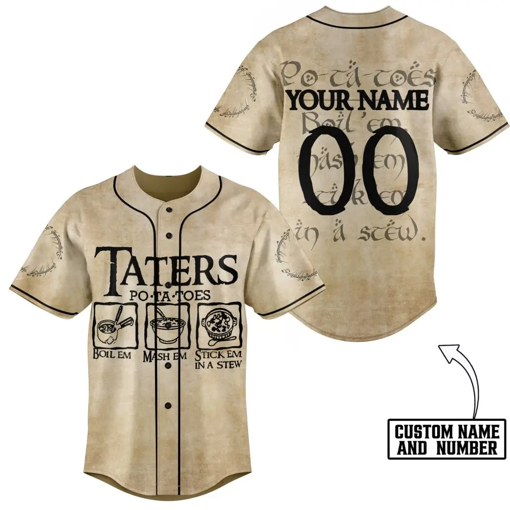 Custom Name Baseball Jersey - Funny Taters Potatoes Design – Personalized Gift For Fans