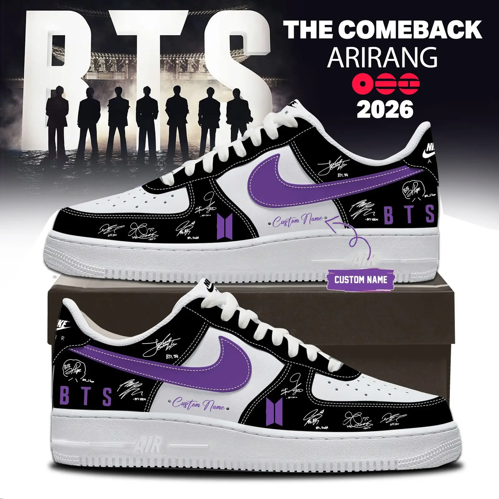 Custom Name BTS Comeback Merch World Tour 2026 Air Force 1 Sneakers Gift For ARMY