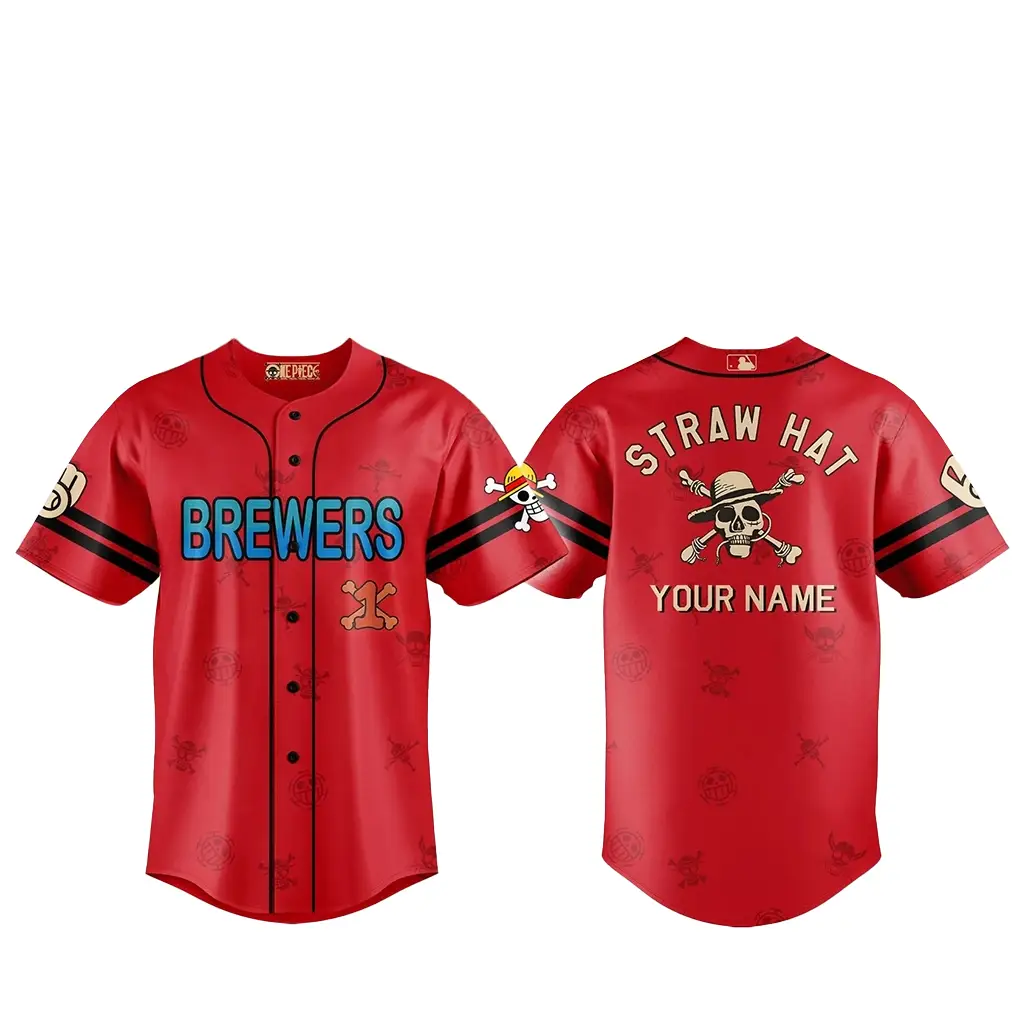Custom Name Milwaukee Brewers One Piece 2 Live Action Luffy Neighbours Baseball Jersey - Tazila