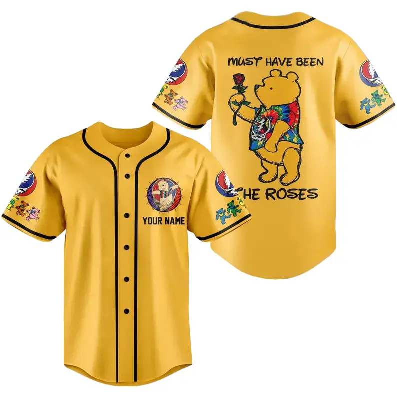 Custom Name Must Have Been the Roses Grateful Dead Pooh Baseball Jersey - Tazila Custom Name Must Have Been the Roses Grateful Dead Pooh Baseball Jersey - Tazila - Image 1