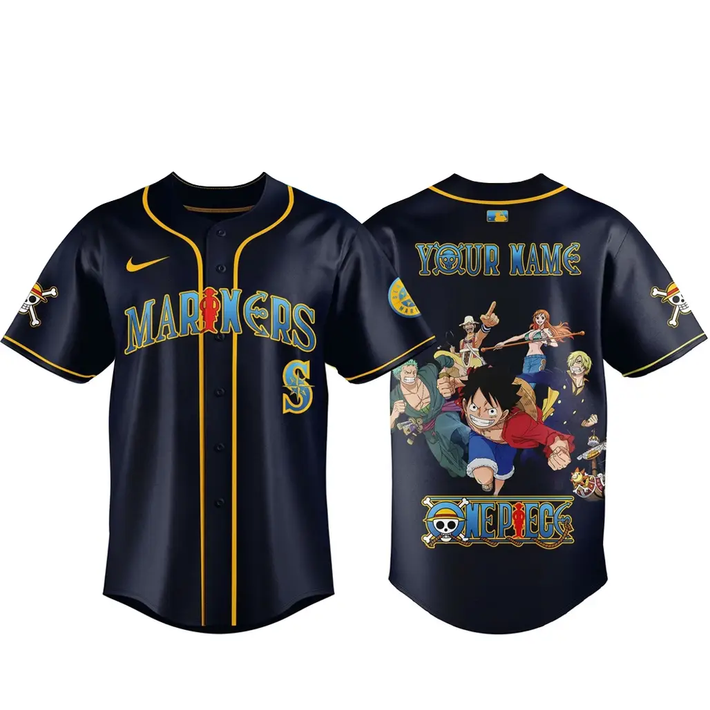 Custom Name Seattle Mariners x One Piece Night 2026 Navy Baseball Jersey - Tazila