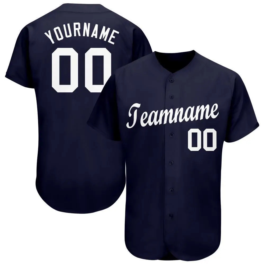 Custom Navy White Baseball Jersey Custom Navy White Baseball Jersey - Image 1