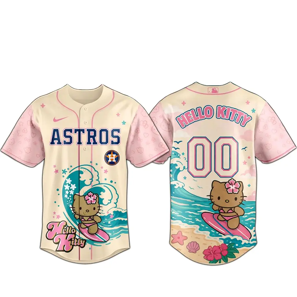 Custom Number Houston Astros x Hello Kitty Surfing Kawaii Summer 2026 Baseball Jersey - Tazila
