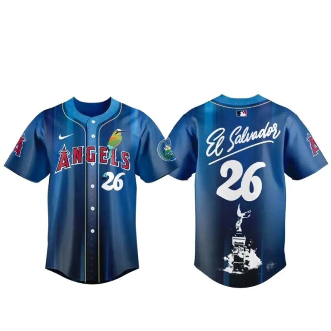 Custom Number Los Angeles Angels Salvadoran Heritage Day 2026 Baseball Jersey - Tazila