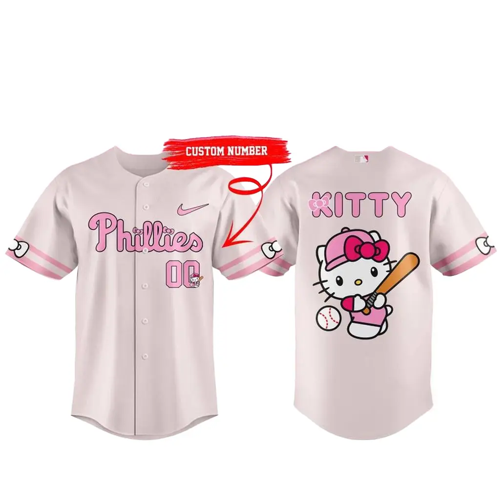 Custom Number Philadelphia Phillies x Hello Kitty Night 2026 Clay Pink Baseball Jersey - Tazila
