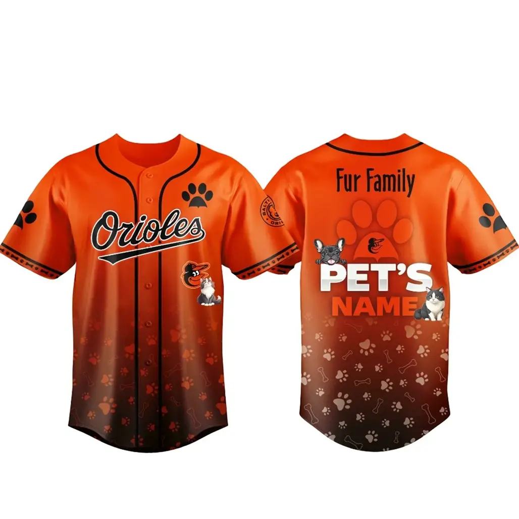 Custom Pet's Name Baltimore Orioles Fur Family Pet Game Night 2026 Baseball Jersey - Tazila