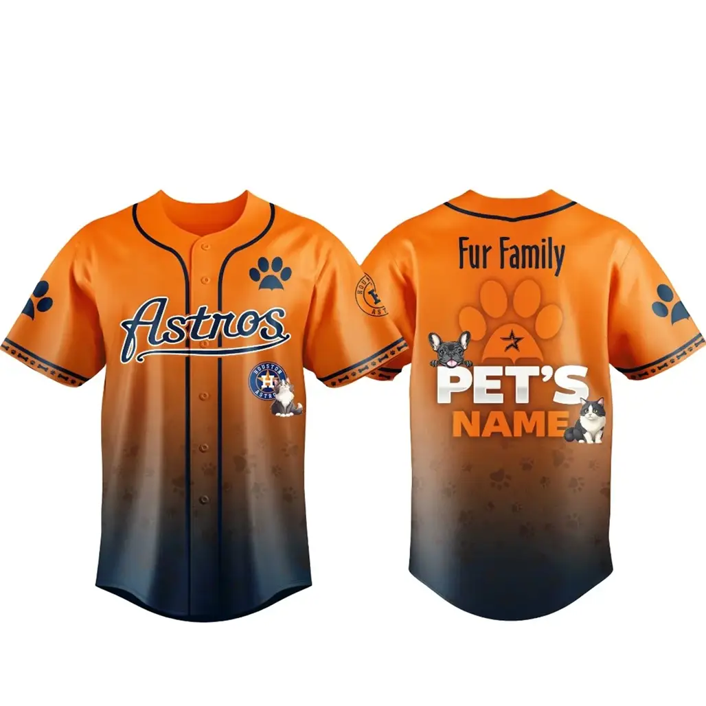 Custom Pet's Name Houston Astros Fur Family Pet Game Night 2026 Baseball Jersey - Tazila