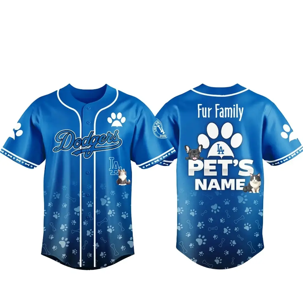 Custom Pet's Name Los Angeles Dodgers Fur Family Pet Game Night 2026 Baseball Jersey - Tazila Custom Pet's Name Los Angeles Dodgers Fur Family Pet Game Night 2026 Baseball Jersey - Tazila - Image 1