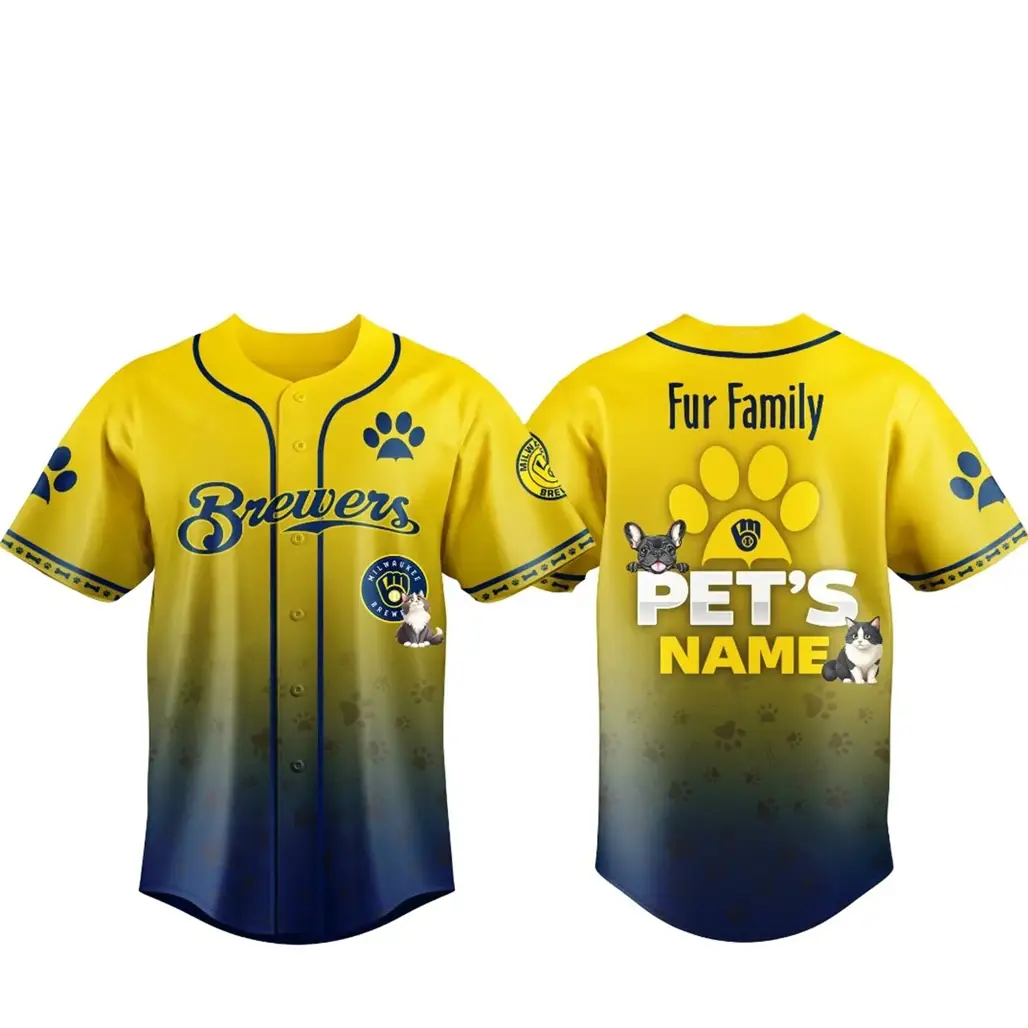 Custom Pet's Name Milwaukee Brewers Fur Family Pet Game Night 2026 Baseball Jersey - Tazila