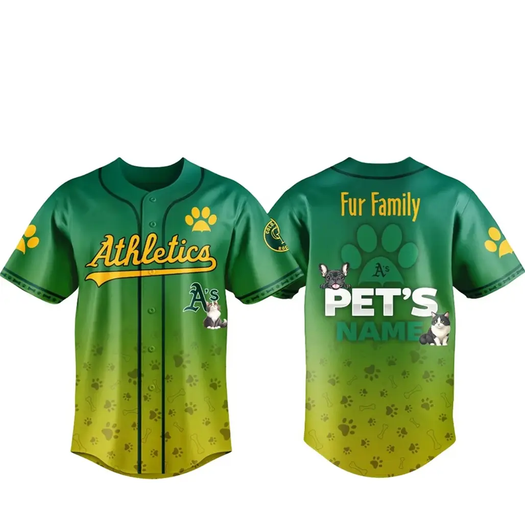 Custom Pet's Name Oakland Athletics Fur Family Pet Game Night 2026 Baseball Jersey - Tazila