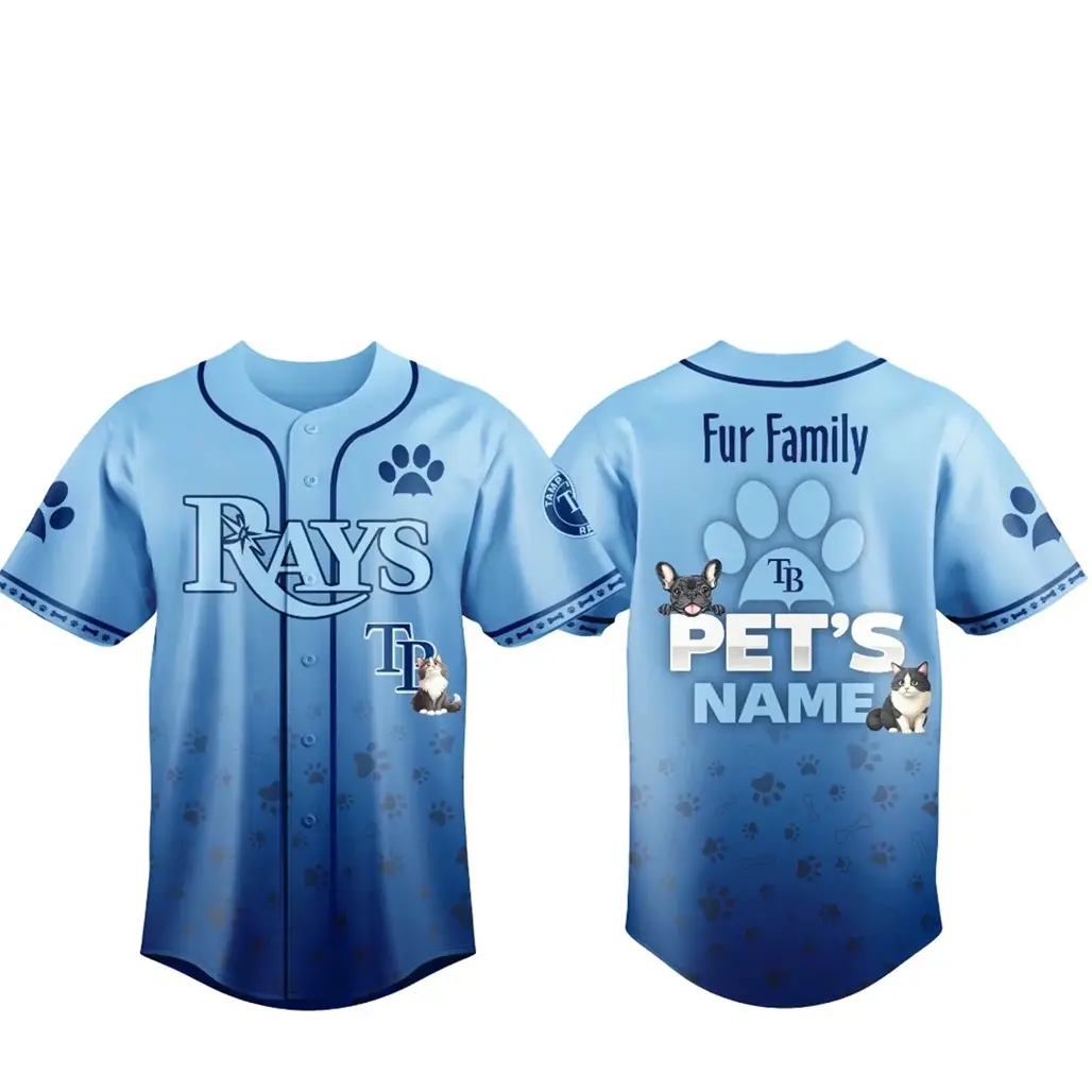 Custom Pet's Name Tampa Bay Rays Fur Family Pet Game Night 2026 Baseball Jersey - Tazila