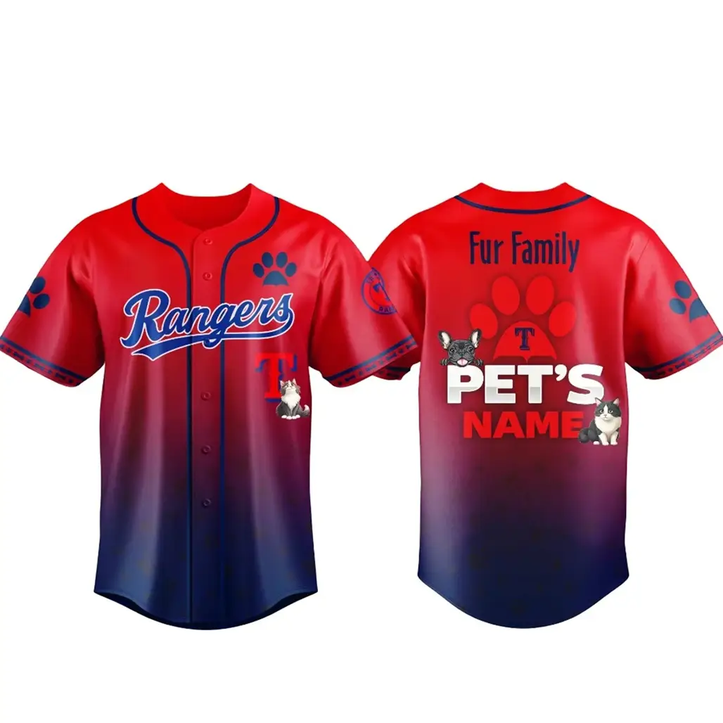 Custom Pet's Name Texas Rangers Fur Family Pet Game Night 2026 Baseball Jersey - Tazila