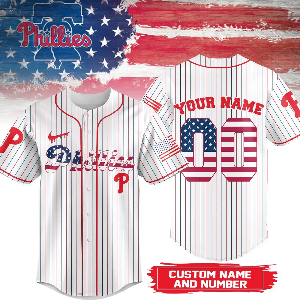 Custom Philadelphia Phillies Jersey - Personalize Name & Number - Patriotic Design