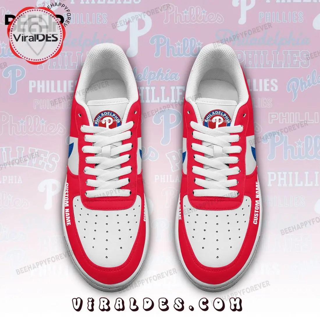 Custom Philadelphia Phillies Special Red Design Air Force 1 Sneakers