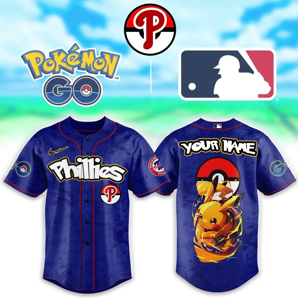 Custom Phillies Pokémon Go Jersey - Pikachu Edition, Personalized Name, Perfect For Mlb Fans!