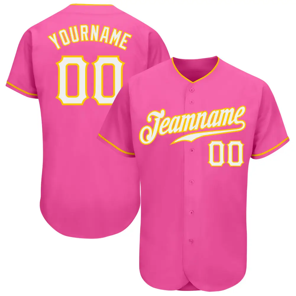 Custom Pink White-Gold Authentic Baseball Jersey Custom Pink White-Gold Authentic Baseball Jersey - Image 1
