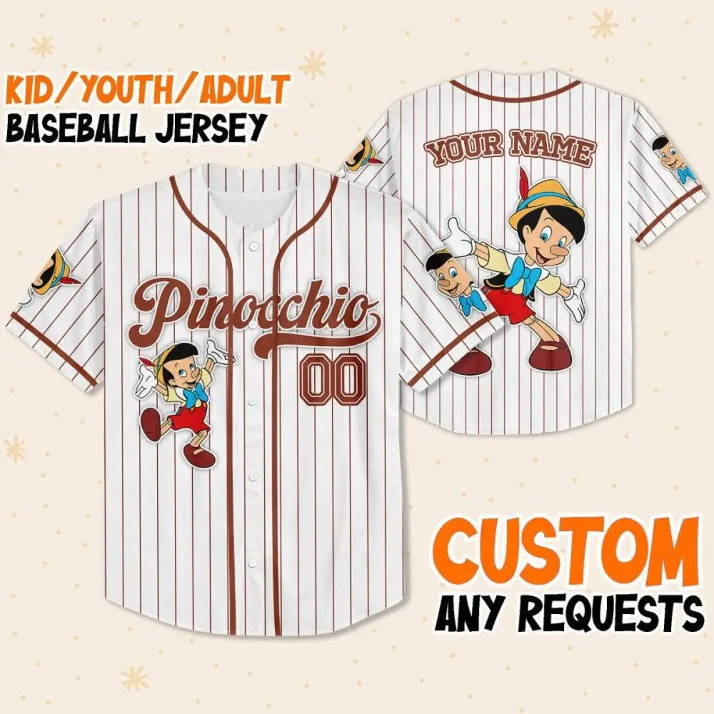 Custom Pinocchio Baseball Jersey - Personalized For Kids, Youth, Adults - Unique Gift! Custom Pinocchio Baseball Jersey - Personalized For Kids, Youth, Adults - Unique Gift! - Image 1
